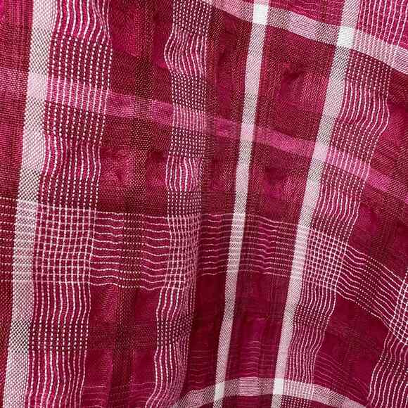 Madewell Plaid Puff-Sleeve Top Women's Sz L Bold Pink Textural Sheer Style MC052 - Picture 5 of 8